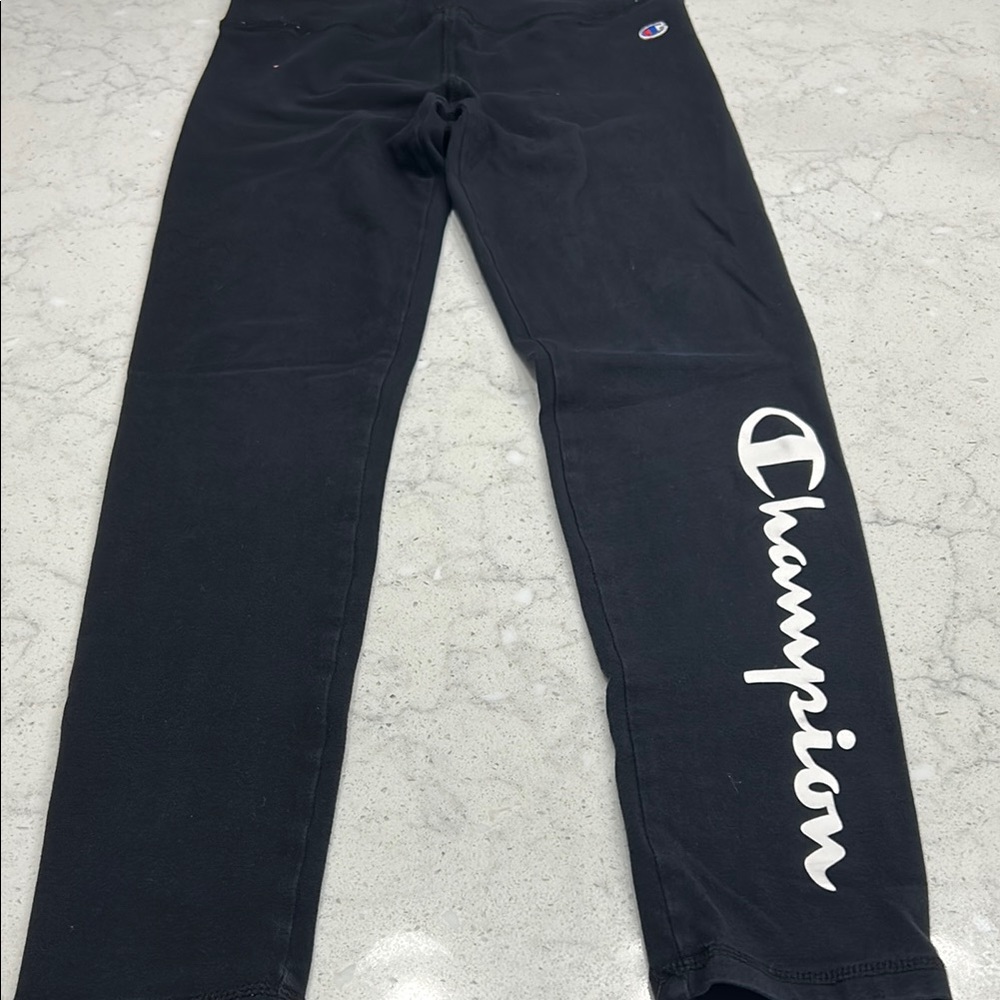Champion Black Leggings with White Logo